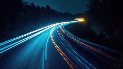 Rolgordijnen blue car lights at night. long exposure © buraratn