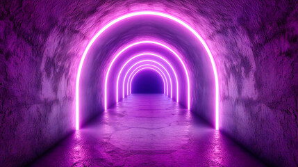 Obraz premium Futuristic and bright neon tunnel, showcasing a modern and abstract design with glowing blue lights and a sense of depth in an architectural setting