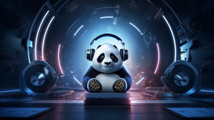 the elegance of headphones placed creatively on a panda-themed surface