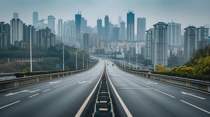 empty highway with cityscape