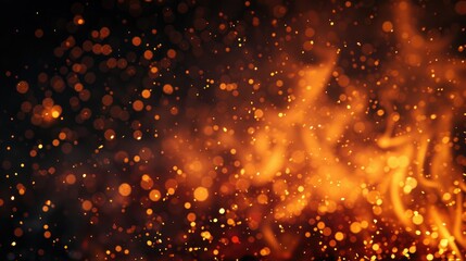 Obraz premium Fire embers particles over black background. Fire sparks background. Abstract dark glitter fire particles lights. bonfire