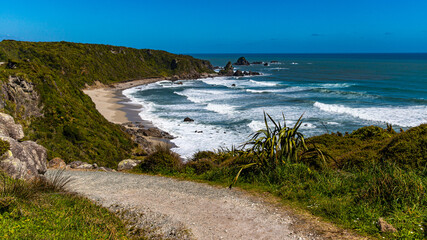 unique landscape of cape foulwind on the west coast of new zealand south island; scenic little bays...