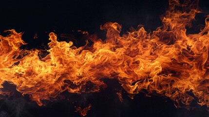 Fire flames on black background. - obrazy, fototapety, plakaty