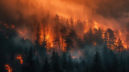 Forest fire in the mountains
