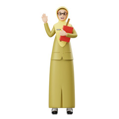 3D Character Female Hijab Teacher Waving Hand