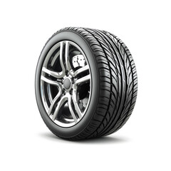Obraz premium Car tire with modern alloy wheel isolated on white background, side view with shadow.