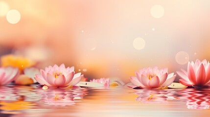 Water lily or lotus flower with bokeh peach color background for vesak day and buddha s birthday