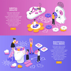 Mental health banners in isometric view