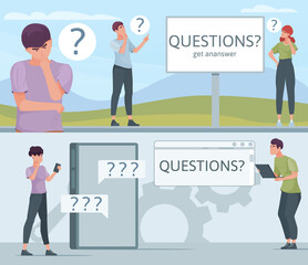 People asking questions banner in flat design