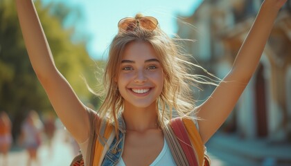 Happy Girl Enjoying Freedom After University, Strolling and Soaking Up Sunshine