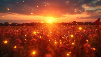 Deurstickers Glowing Sunflowers in a Field of Dreams Generative AI © Aryan