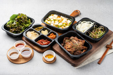 Korean food, pork, grilled, pork belly, cold noodles, ribs, charcoal fire, kkakduk, side dishes,