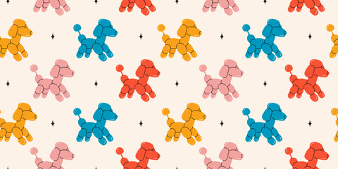 Fototapeta na wymiar Seamless pattern with dog balloons. Bright colorful repeating elements. Stock illustration. Vector seamless pattern of cute cartoon bubble animal in color.