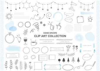 Vector Hand Drawn Clip Art Illustration Set Isolated On A White Background.