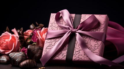 Delicious chocolate truffles in elegant gift box perfect for woman day celebration