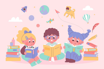 World book day illustration in hand drawn design