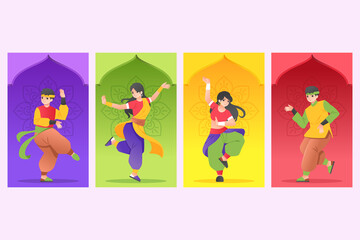 Holi dancers in gradient style