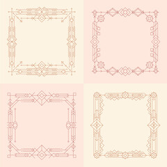 Flat linear square frame set collection with ornaments and geometric shapes