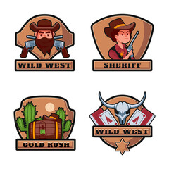 Hand drawn cowboy badge set collection with sheriff and wild west elements