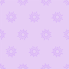 Purple seamless pattern with ourline ray suns