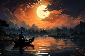 An anime fisherman on a serene river