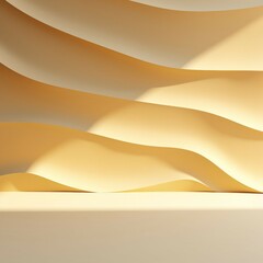 3D風抽象正方形背景。クリームイエローの曲線的な壁と平らな床がある空間