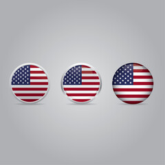 Vector Set of American Flag Round Icons
