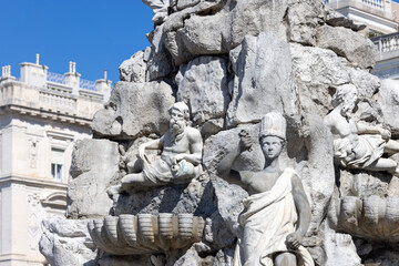 Fountain of the Four Continents located on Unity of Italy Square, Trieste, Italy