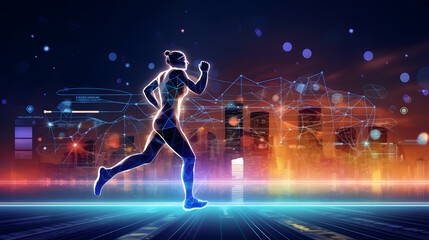 Exercise,runnung with digital technology or gadget system progarm.smart lifestyle with healthy concepts. generative AI.