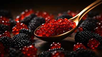 Black Spoon Full Red Caviar Background
