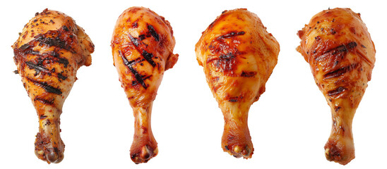 Tasty grilled chicken leg on transparent  background - obrazy, fototapety, plakaty