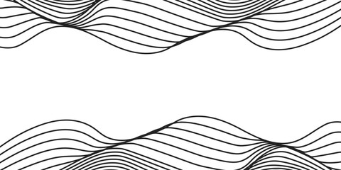 Vector abstract line art wavy flowing dynamic black isolated on transparent background in concept wave, wind, ocean