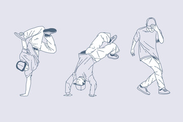 Set of outline illustrations of hip-hop dance