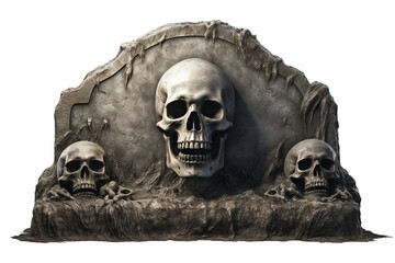 Tombstone with skull isolated on white background