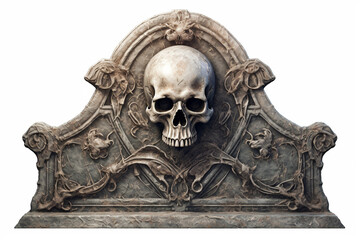 Tombstone with skull isolated on white background