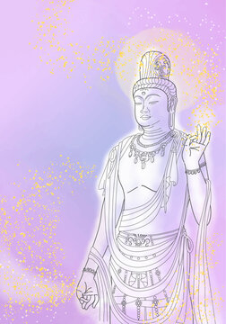 薬師寺 聖観音菩薩 紫の光の背景