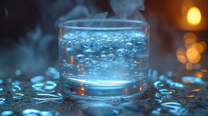 Sparkling Blue Beverage A Refreshing Glass of Water with Bubbles Generative AI