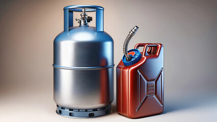 Modern Gas Cylinder and Red Gasoline Canister Ready for Use