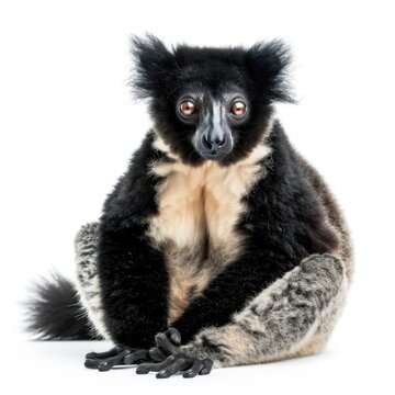 Indri in natural pose isolated on white background, photo realistic