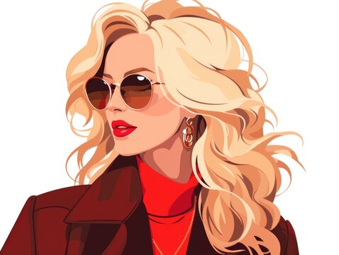 Glamour beautiful woman with long blond hair in sunglasses. Modern flat illustration on white background