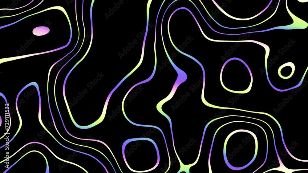 Aufkleber Distorted neon glowing lines abstract background on black background. 4k loop