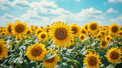 Obraz premium Wide-angle shot of the sunflower field
