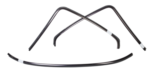 Silver plastic moldings for chrome glass in car windows - tuning element for sale in a car service on a white isolated background in a photo studio.