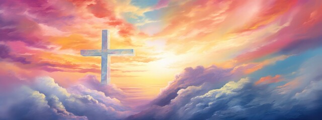 Divine Christian Cross Against a Pastel Impressionist Sky - Generative AI