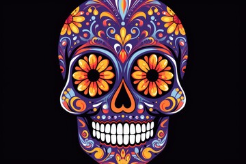 Vibrant Celebration of Life: Traditional Mexican Sugar Skull Amidst Florals - Generative AI