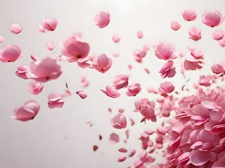 create images of Dance of floating pink petals in the air, cut out. AI Generated