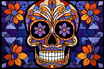 Vivid Spirit: A Colorful Celebration with Day of the Dead Sugar Skull - Generative AI