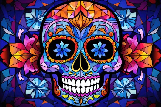 Vivid Spirit: A Colorful Celebration with Day of the Dead Sugar Skull - Generative AI