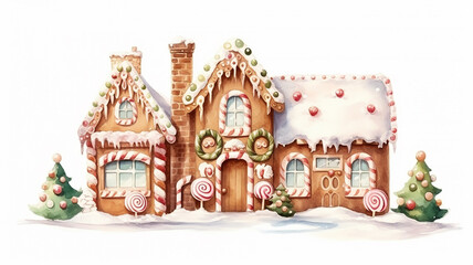 gingerbread house isolated on a white background, christmas dessert, holiday greeting tradition