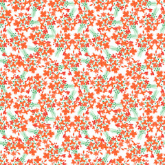 Hand drawn watercolor abstract orange daisy flowers bouquet seamless pattern isolated on white background. Can be used for textile, fabric and other printed products.